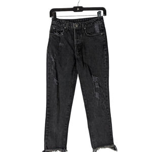 Carmar Jeans 24 Women's Black Distressed Button Fly Frayed Hem Straight Leg